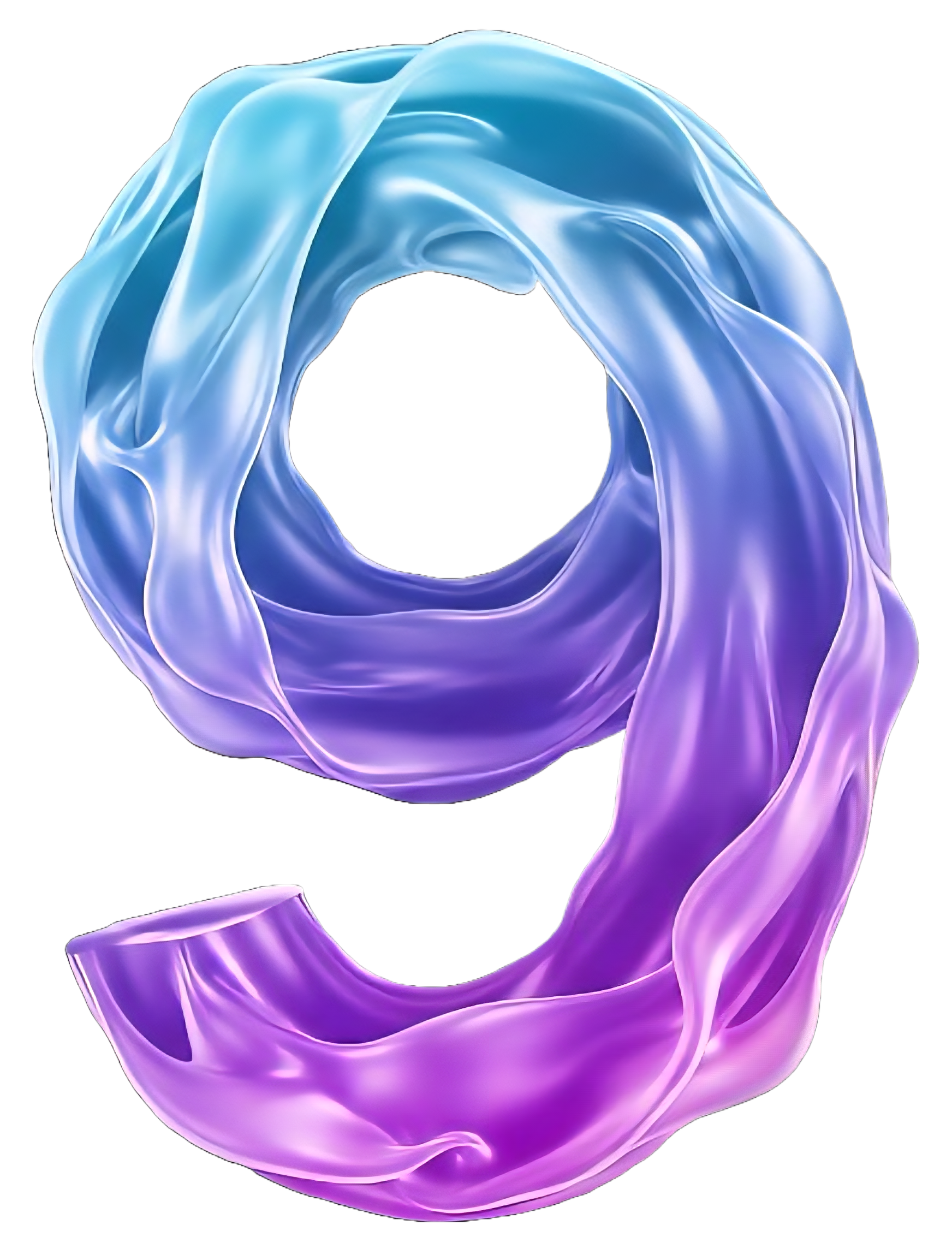 CloudNine Studios logo featuring a fluid, ribbon-like number 9 design with a glossy gradient transitioning from sky blue to violet and magenta, symbolizing creativity and modern digital aesthetics