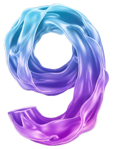 CloudNine Studios logo featuring a fluid, ribbon-like number 9 design with a glossy gradient transitioning from sky blue to violet and magenta, symbolizing creativity and modern digital aesthetics